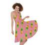 Pink Pineapple Pattern Print Sleeveless Knee Length Dress