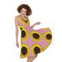 Pink Sunflower Pattern Print Sleeveless Knee Length Dress