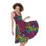 Psychedelic Funky Pattern Print Sleeveless Knee Length Dress