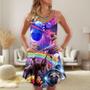 Pug Dog Galaxy Rainbow Star T-Rex Style - V-Neck Sleeveless Cami Dress