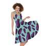 Purple Eggplant Pattern Print Sleeveless Knee Length Dress