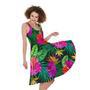 Purple Tropical Pattern Print Sleeveless Knee Length Dress