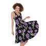 Purple Watercolor Tulip Pattern Print Sleeveless Knee Length Dress