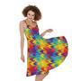 Rainbow Houndstooth Pattern Print Sleeveless Knee Length Dress