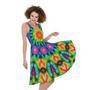 Rainbow Kaleidoscope Print Sleeveless Knee Length Dress