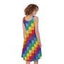 Rainbow Patchwork Pattern Print Sleeveless Knee Length Dress