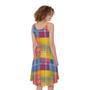 Rainbow Plaid Pattern Print Sleeveless Knee Length Dress