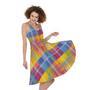 Rainbow Plaid Pattern Print Sleeveless Knee Length Dress