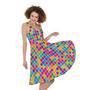 Rainbow Squares Pattern Print Sleeveless Knee Length Dress