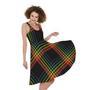 Rainbow Tartan Pattern Print Sleeveless Knee Length Dress