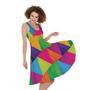 Rainbow Triangles Pattern Print Sleeveless Knee Length Dress