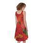 Red Alstroemeria Print Sleeveless Knee Length Dress