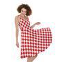 Red And White Checkered Pattern Print Sleeveless Knee Length Dress