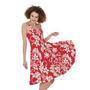 Red And White Damask Pattern Print Sleeveless Knee Length Dress