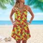 Red And Yellow Watermelon Slices Spaghetti Strap Summer Dress