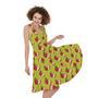 Red Apple Fruit Pattern Print Sleeveless Knee Length Dress