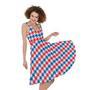 Red Blue And White Houndstooth Print Sleeveless Knee Length Dress