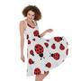 Red Ladybug Pattern Print Sleeveless Knee Length Dress