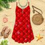 Red Mermaid Scales Spaghetti Strap Summer Dress