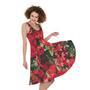 Red Rose Flower Print Sleeveless Knee Length Dress