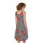 Red Roses Houndstooth Pattern Print Sleeveless Knee Length Dress