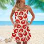 Red Shrimps Pattern Spaghetti Strap Summer Dress