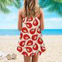 Red Shrimps Pattern Spaghetti Strap Summer Dress