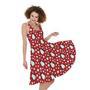 Red Snow Penguin Pattern Print Sleeveless Knee Length Dress