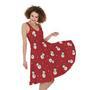 Red Snowman Pattern Print Sleeveless Knee Length Dress