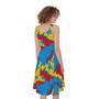 Red Yellow And Blue Camouflage Print Sleeveless Knee Length Dress