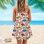 Retro Car Vintage Striped Pattern Spaghetti Strap Summer Dress