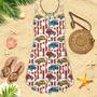 Retro Car Vintage Striped Pattern Spaghetti Strap Summer Dress