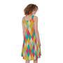 Retro Harlequin Pattern Print Sleeveless Knee Length Dress