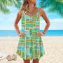 Sea Blue Seamless Pattern With Dolphins Spaghetti Strap Summer Dress