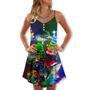 Shark Christmas Art Neon - V-Neck Sleeveless Cami Dress