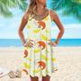 Shrimp On Yellow Lemon Slices Spaghetti Strap Summer Dress