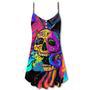 Skull And Moth Night Butterfly Neon Style - V-Neck Sleeveless Cami Dress