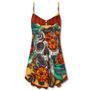 Skull Floral Skull Hummingbird - V-Neck Sleeveless Cami Dress