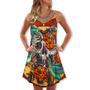 Skull Floral Skull Hummingbird - V-Neck Sleeveless Cami Dress