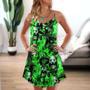 Skull Green Flame Burn - V-Neck Sleeveless Cami Dress