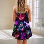 Skull Neon Art Happy Holiday - V-Neck Sleeveless Cami Dress