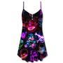 Skull Neon Art Happy Holiday - V-Neck Sleeveless Cami Dress