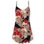 Skull With Rose Flower And Raven Gothic Style - V-Neck Sleeveless Cami Dress