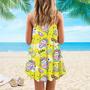 Sloth With Flamingo Circle On A Yellow Beach Spaghetti Strap Summer Dress