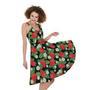 Strawberry And Flower Pattern Print Sleeveless Knee Length Dress