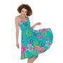 Teal Aloha Tropical Pattern Print Sleeveless Knee Length Dress