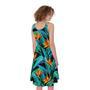 Teal Tropical Pattern Print Sleeveless Knee Length Dress