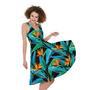 Teal Tropical Pattern Print Sleeveless Knee Length Dress