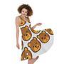 Teddy Bear Emoji Print Sleeveless Knee Length Dress