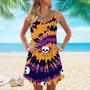 Tie Dye With Skull Pattern Spaghetti Strap Summer Dress